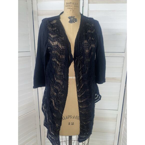 Peter Nygard Open Front Cardigan Wrap Medium Black Wrap Cotton Linen X-Large - Picture 1 of 7